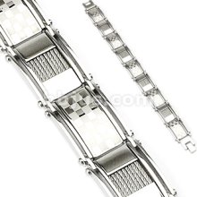 316L Stainless Steel Bracelet with Checkered & Wired Links