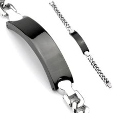316l Stainless Steel Chain Bracelet With Black Engraving Plate
