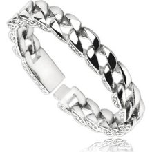 316l Stainless Steel Chain Men's Bracelet W/ Wave Design On The Side 8.74
