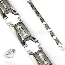 316L Stainless Steel CZ Stone Inlayed Gem Paved Bracelet