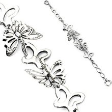316l Stainless Steel W/ Oval Linked 3-d Butterfly Chain Bracelet 8.27