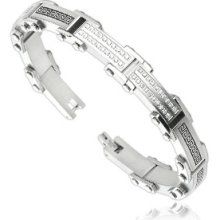 316l Stainless Steel W/ Tribal Logo Link & 2 C.z. Inlay Men's Link Bracelet 8.86