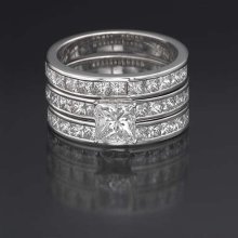 4.3 Ct Certified Princess W Accents Diamond 18k White Gold Engagement Bands Set