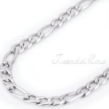 4mm Figaro Chain 316l Stainless Steel Bracelet Silver Tone 7,8,9,10 Inch Kb105