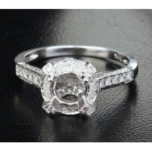 5-5.5mm Round Cut 14k White Gold Pave .45ctw Diamonds Engagement Semi Mount Ring