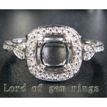 5mm Cushion Cut 14kt White Gold Pave .68ct Diamonds Engagement Semi Mount Ring