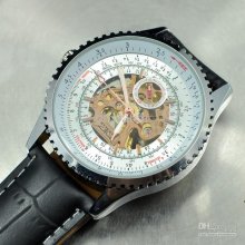 5pcs Automatic Hollow Men Watch Men's Mechanical Watches Black Leath