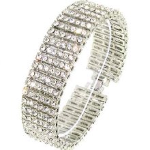 6 Row Iced Out Silver With Clear Cz Hip Hop Bling Bracelet