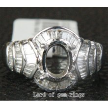 6x8mm Oval Cut 14k White Gold 1.29ctw Baguette Diamonds Semi Mount Ring Setting