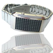 72-LED Blue Light Matrix Stainless Steel Watch Wristwatch