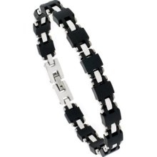 8 In. Stainless Steel & Rubber Link Bracelet Bss69