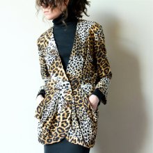 80s Leopard Print Jacket, avant garde draped soft blazer, high fashion silhouette, exotic patchwork animal print, tulip peplum, office punk