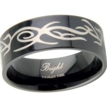 8mm Black And Silver Stainless Steel Tribal Band