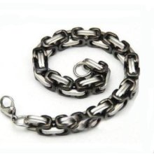8mm Cool Black &silver Stainless Steel Square Byzantine Men/boy Bracelet
