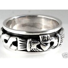 .925 Sterling Silver 925 Claddagh Mens Irish Ireland Spin Spinning Ring Size 14
