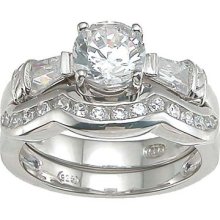 .925 Sterling Silver Brilliant Cut Cubic Zirconia Engagement Ring Set