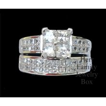 925 Sterling Silver Invisible Princess Diamonique Cz Wedding Ring Set 5 6 7 8 9