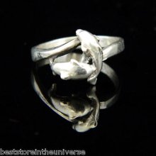 925 Sterling Silver Vintage Twin Dolphin Ring Size 8.25