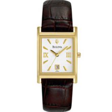 97M101 -- Bulova Women's Brown Leather Strap W/Rectangular White Dial Corporate Collection Corporate Collection