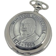A E Williams 4941Sk Winston Churchill Mens Mechanical Pocket Watch With Chain