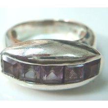 Aj Ehs 925 Sterling Silver Genuine Amethyst Beautiful Ring Size 7