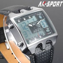 Ak-sport Mens Alarm Day Timer Chime Black Dial Digital Watch