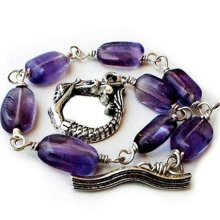 Amethyst Bracelet, Purple Gemstone, Mermaid. Wire Wrapped Silver, Handcrafted Jewelry