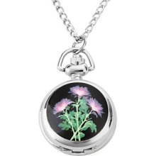 Analog Women's Alloy Quartz Necklace Watches with Purple Chrysanthemum (Silver)
