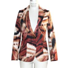 Animal Print Brown Stretch Cotton Canvas 1 Button Blazer Sports Jacket Suit Coat