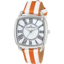 Anne Klein Women's 9903mpor Orange And White Grosgrain Strap Watch