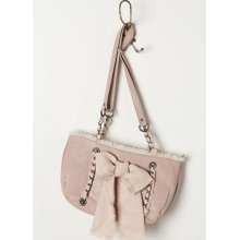 Anthropologie Pink Leather Frayed Bow Chain Satchel Purse Bag Miss Albright