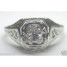 Antique Art Deco Diamond Engagement Ring Solitaire Vintage Belais Estate 18k