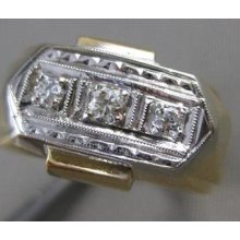 Antique Old Euro Mine Cut Diamond 14k 2 Tone Gold Filigree Mens Ring 12mm 22113