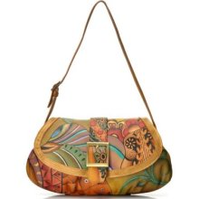 Anuschka Hand Painted Leather Ruched Bottom Shoulder Bag