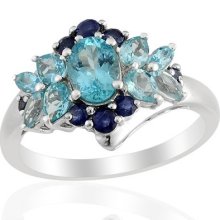 Apatite (Oval 0.80 Ct), Blue Sapphire Ring in Sterling Silver (Size 8