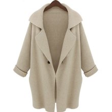 Apricot Lapel Long Sleeve Loose Trench Coat