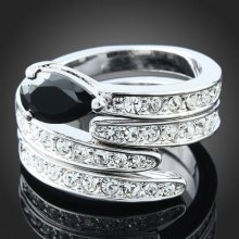 Arinna 2-in-1 Black Gem Cocktail Finger Ring White Gold Gp 18k Swarovski Crystal