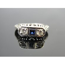 Art Deco 1920s Filigree Sapphire and Diamond Dinner Ring or Wedding Band, Engagement Ring RGSYS103D