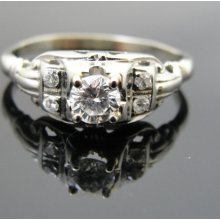 Art Deco Diamond Engagement Ring, 14k white gold, RGDIA788D