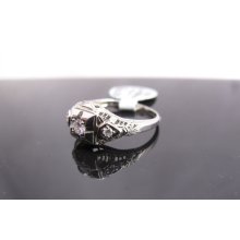 Art Deco Diamond Filigree Ring in 14k White Gold