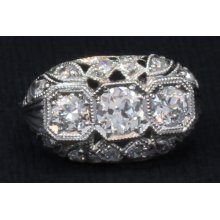Art Deco Platinum Filigree 1.49cttw Three Diamond Ring