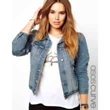 ASOS CURVE Denim Jacket In Mid Stone Vintage Wash Blue