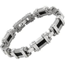 Attractive Gentlemens Bracelet In Two Tone Stainless Steel And Titanium 8in