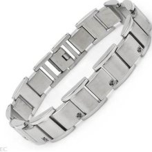 Attractive Gentlemens Bracelet W/0.50ctw Black Cz In Stainless Steel 8.5in