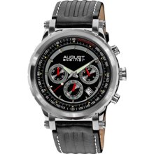 August Steiner Watches Men's Black Matte Dial Black Leather Black Lea