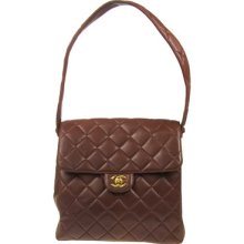 Auth Chanel Quilted Cc Both Side Frap Shoulder Bag Leather Brown Vintage Ww00749