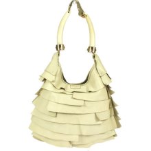 Auth Yves Saint Laurent Ivory Leather Hand Bag Deer Horn Handle Italy Bt00045