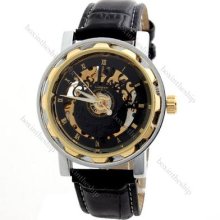 Automatic Mechanical Leather Hollow Nice Wrist Watch 3 Colors Christmas Gift