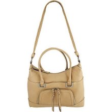 B. Makowsky Glove Leather Zip Top Satchel - Sand - One Size