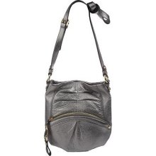 B. Makowsky Glove Leather Crossbody Bag with Zip Front Pocket - Pewter - One Size